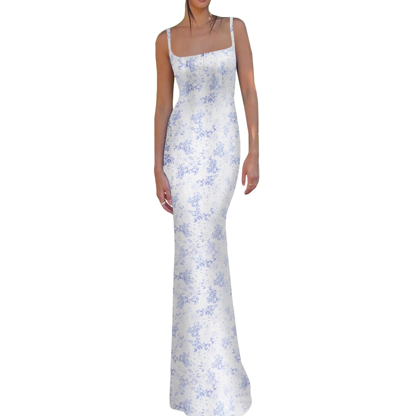 Women Chic Tube Backless Dress Spaghetti Strap Satin Elegant Maxi Bodycon Long Dress Y2K Floral Printed Sundress Streetwear