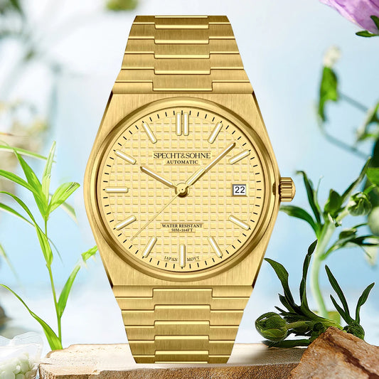 New Specht&Sohne Gold Men's Mechanical Wristwatch Japan 8215 Automatic Watches Sapphire Crystal 37MM Stainless Steel Waterproof