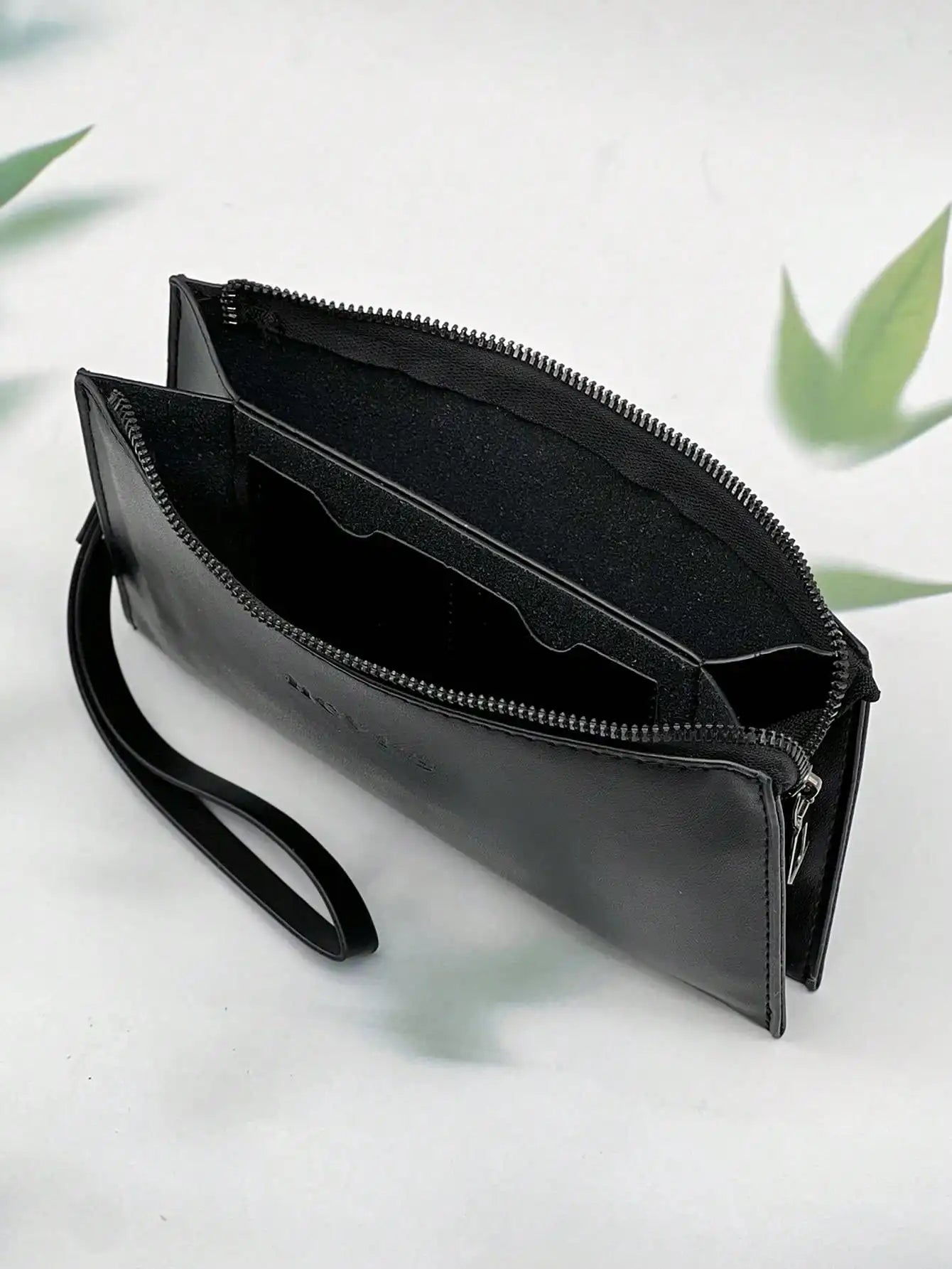 Stylish and simple senior men's purse double-layer ultra-thin large capacity portable wrist bag long wallet