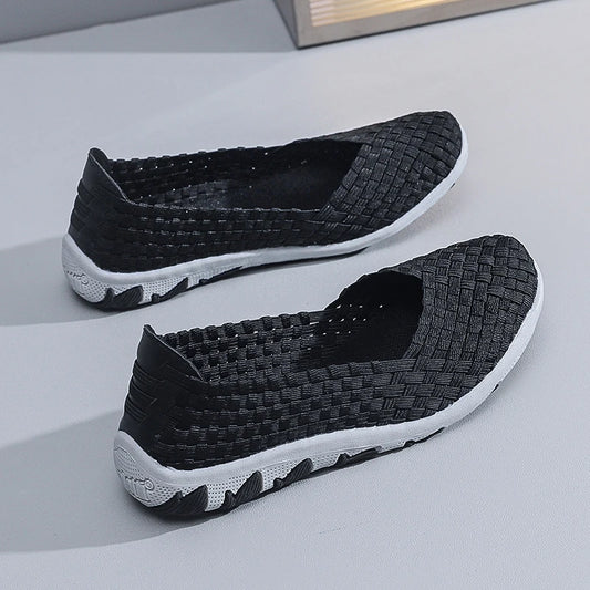 Women's Summer Handmade Woven Sneakers Flat Bottomed Lightweight Breathable Trendy Casual Shoes with Soft Soles Lazy Shoes 2025