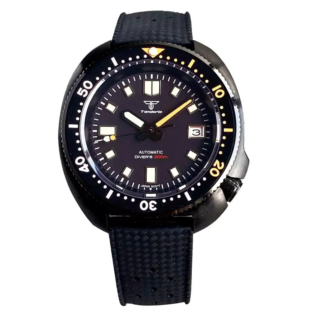 Tandorio 44mm Turtle Series 200m Waterproof Sapphire Crystal Glass NH35A White Date C3 Lume Hands Automatic Men Dive Watch