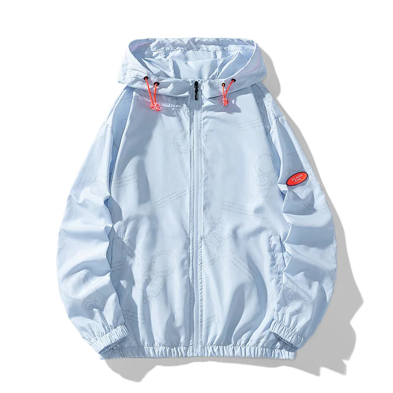 Men's summer trendy version, thin ice silk color matching, thin breathable, UV resistant and sun proof clothing, men's jacket, o