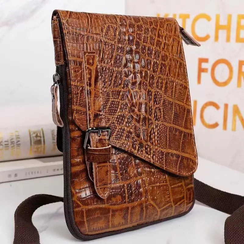 New Alligator Crocodile Pattern Men's Cow Leather Shoulder Bag Large Capacity Male Crossbody Bag For Men