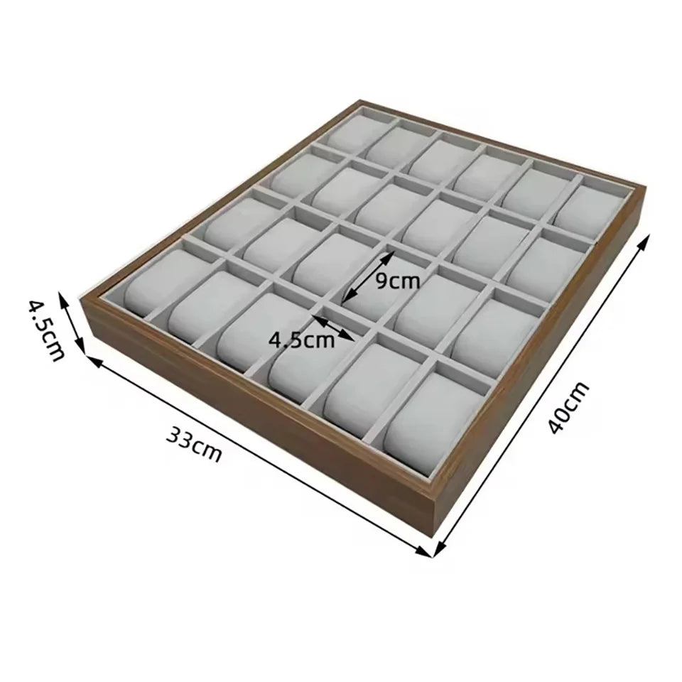 24 Grids Walnut Grain Wood Watch Storage Display Box Wristwatch Organizer Display Tray Watches Holder with Pillows Gift Cases
