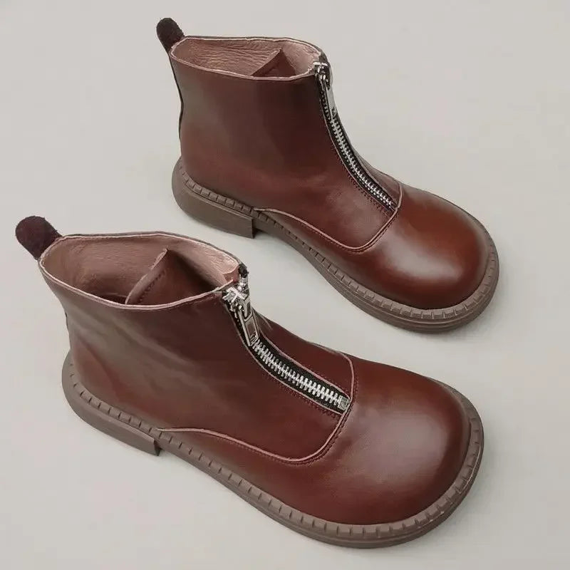 Genuine Leather Cowhide Men's Women's Wide Toe Short Boots Original High Cut Spring Work Single Shoe 43 Обувь С Широким Носом