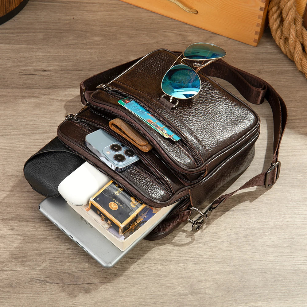 Black 100% Genuine Leather Men's Shoulder Bags Messenger Bag for Men Crossbody Bags new Small Man Designer Handbag Bolso Male