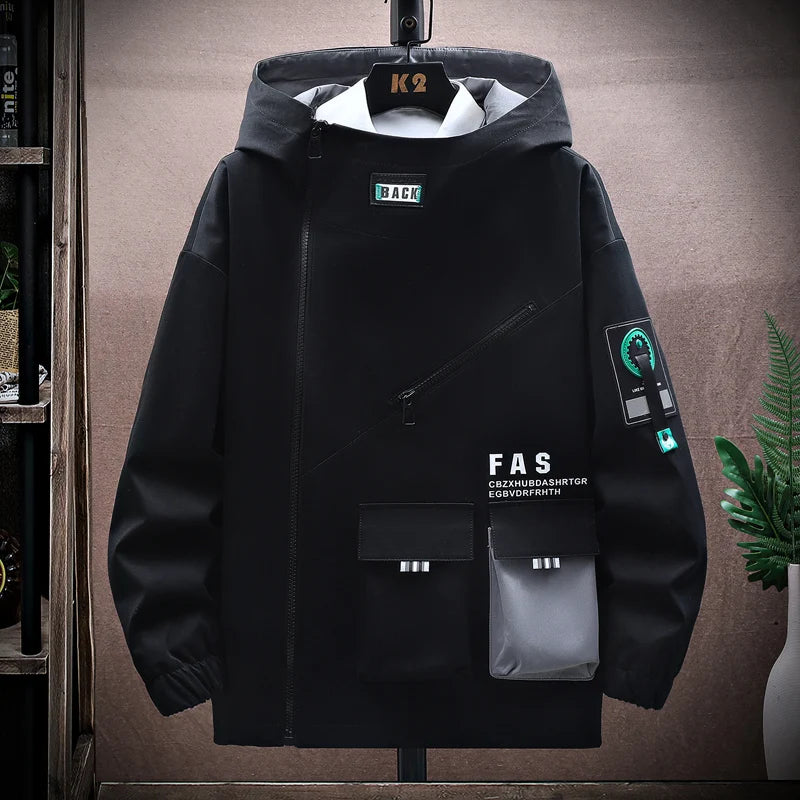 New Spring Autumn Men's Casual Hooded Jackets Hip Hop Streetwear Loose Coats Youth Sport Windbreaker Large Size 4XL Top Clothing