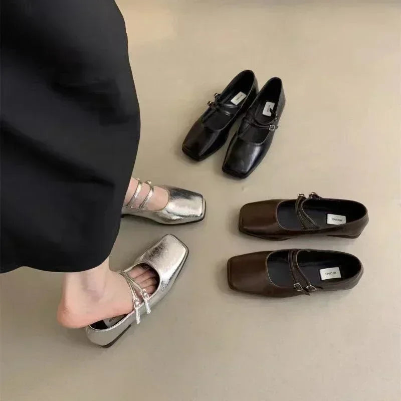 New Square Toe Comfortable Casual and Versatile Spring and Summer Flat Shoes Elegant and Fashionable Retro Women's Shoes