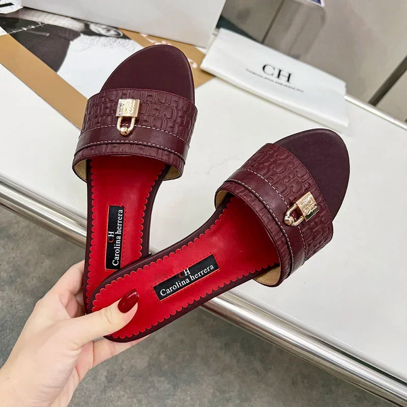 CH Women's Solid Colour Printing Simple Fashion Slippers High-End Style Elegant Wearable Office Working Woman