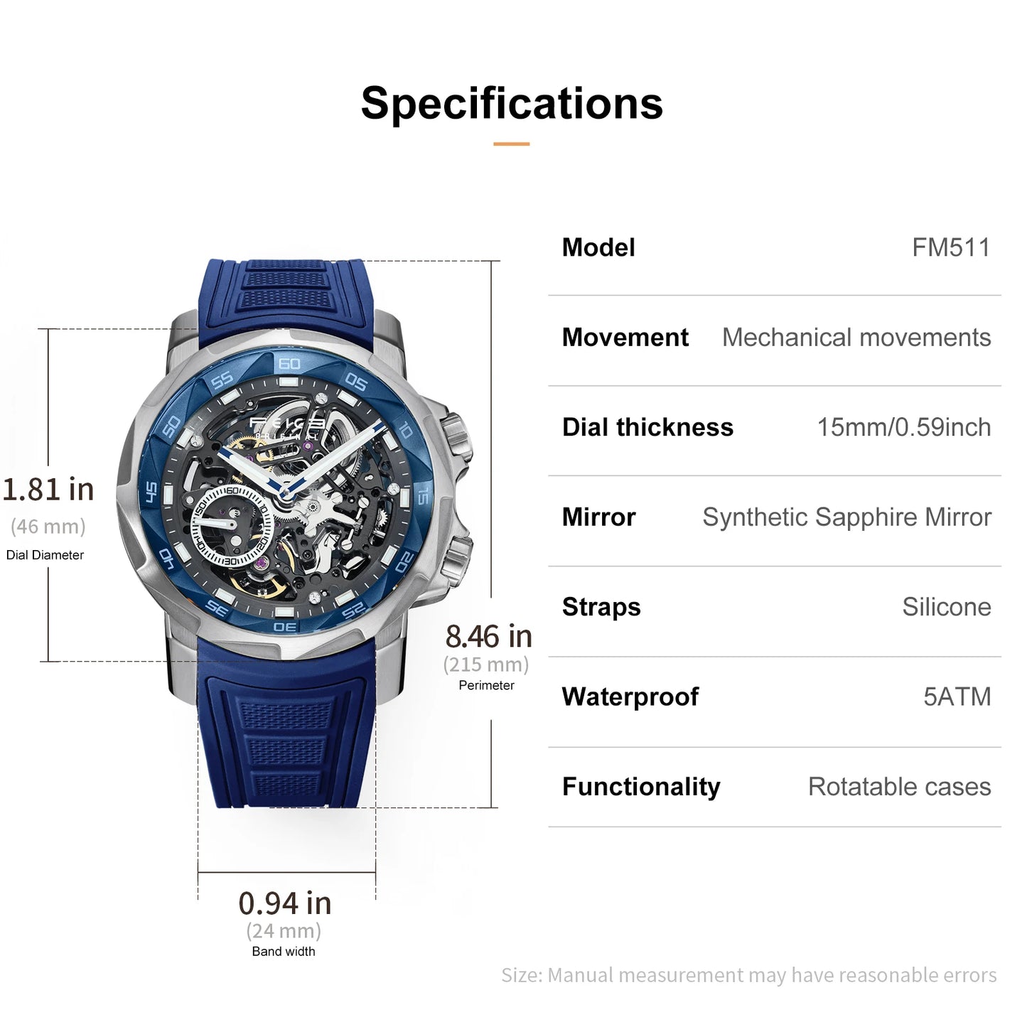 FEICE 2025 new double-sided skeleton trend men's automatic mechanical watch luminous waterproof-FM511