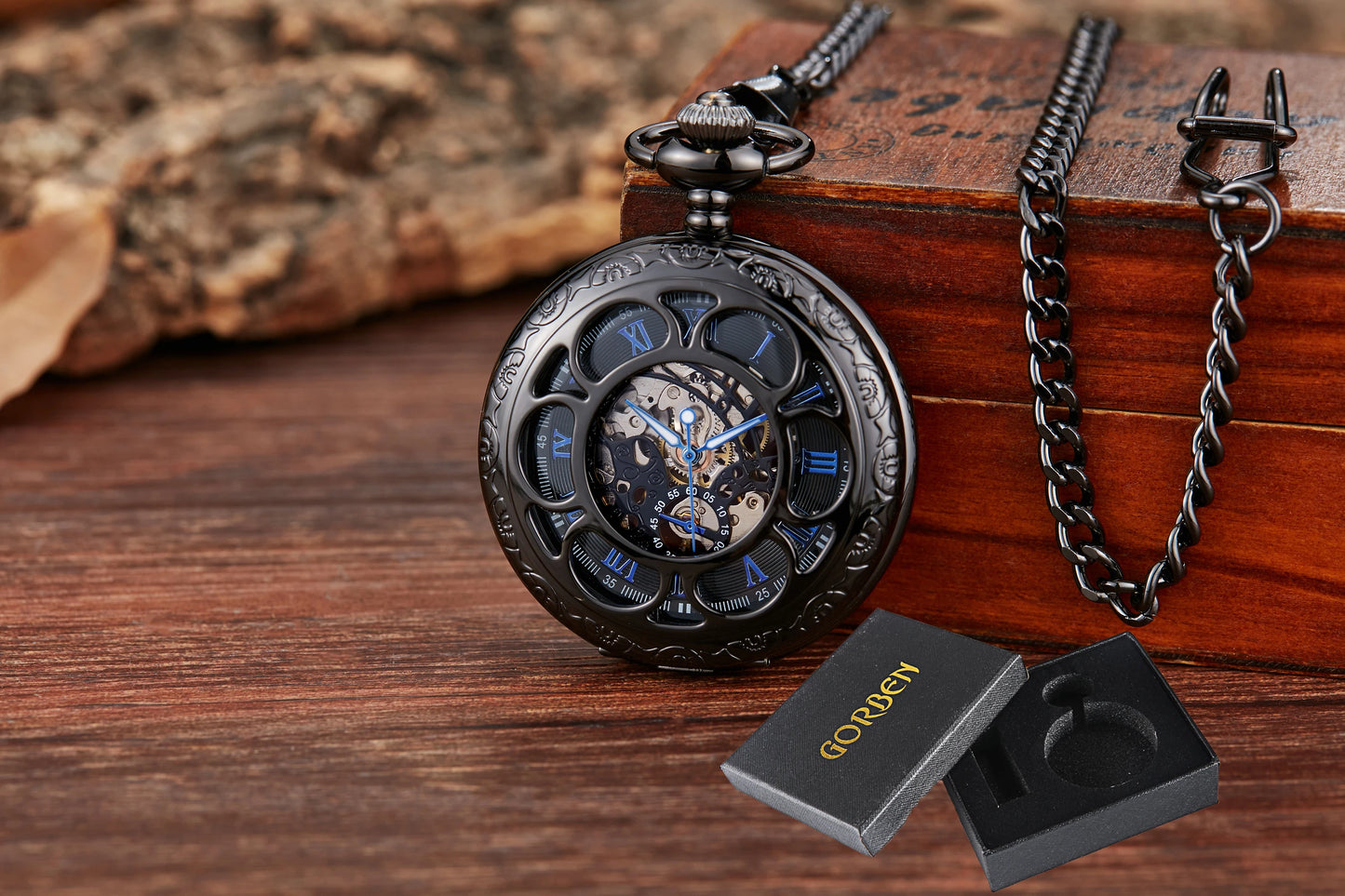 Unique Wood Circel Gear Dial Bronze Antique Mechanical Pocket Watch Men Vintage Engraved Fob Hand Wind Steampunk Watch Women
