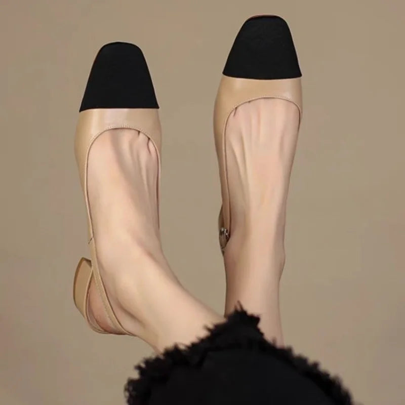 Summer New Colorblock Splicing Shallow Mouth Fashionable and Simple Style Outwear Women's Sandals High Heel Single Shoes Women