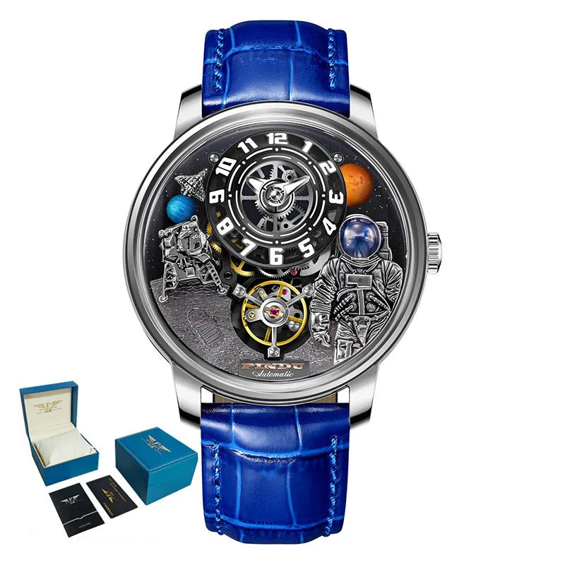 Pindu Men's Luxury and Fashion Personalized Astronaut Dial Fully Automatic Mechanical Green Tourbillon Waterproof Watch