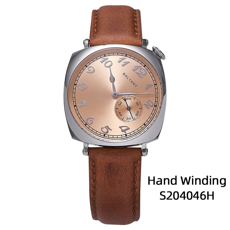 Baltany 1921 Vintage Homage Watch S4046 Sub-second Seagull 1701 Cockeyed Salmon Dial Square Case Men Stainless Steel Wristwatch