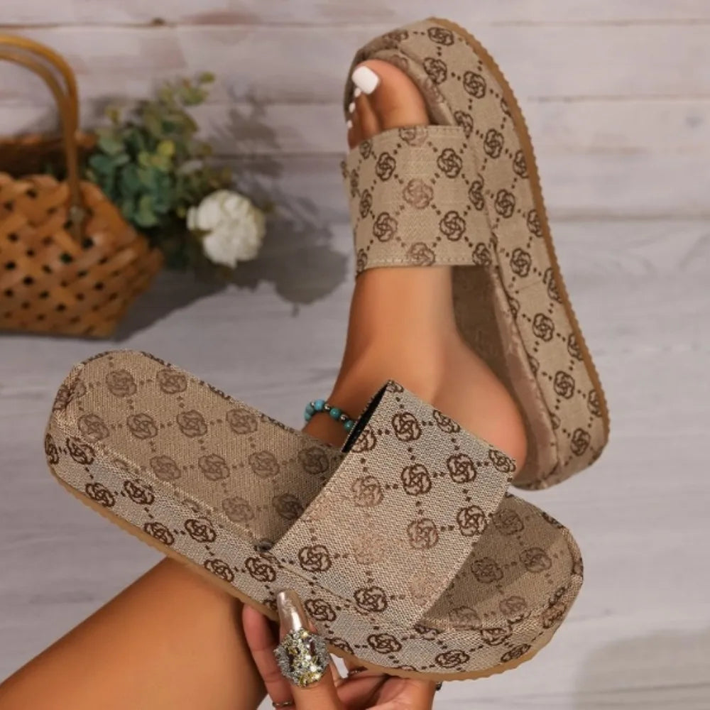 Women's Summer New Fashion Printed Designer Canvas Daily Casual Comfortable Vacation Beach Flip Flop Large Size 36-43