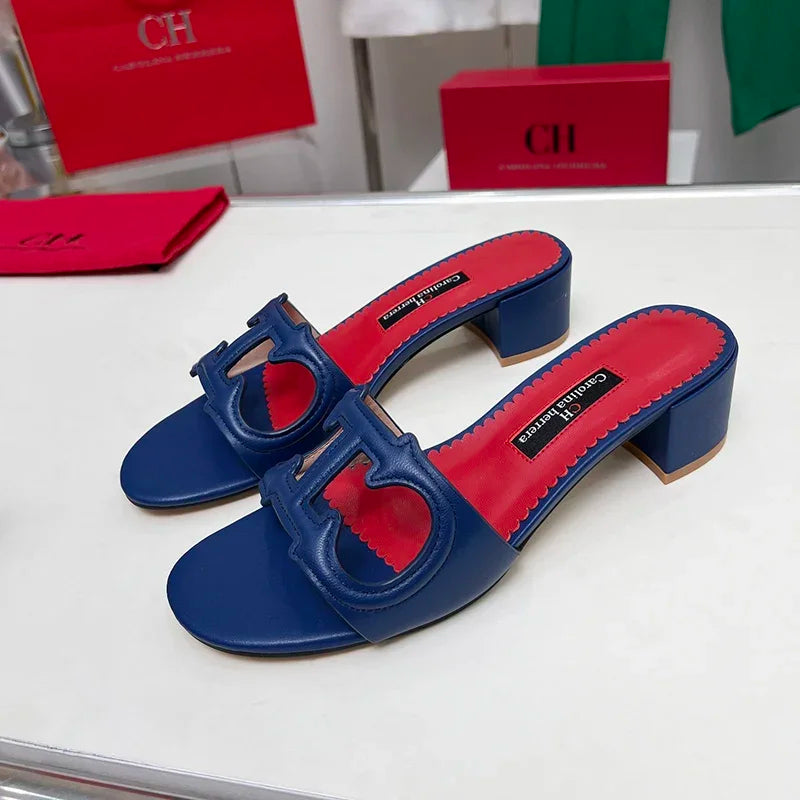 CH Women's Home Slippers Wearable Flat Simple Style Rhinestone Office Heeld sandals Openwork Design Elegant Women's Shoes