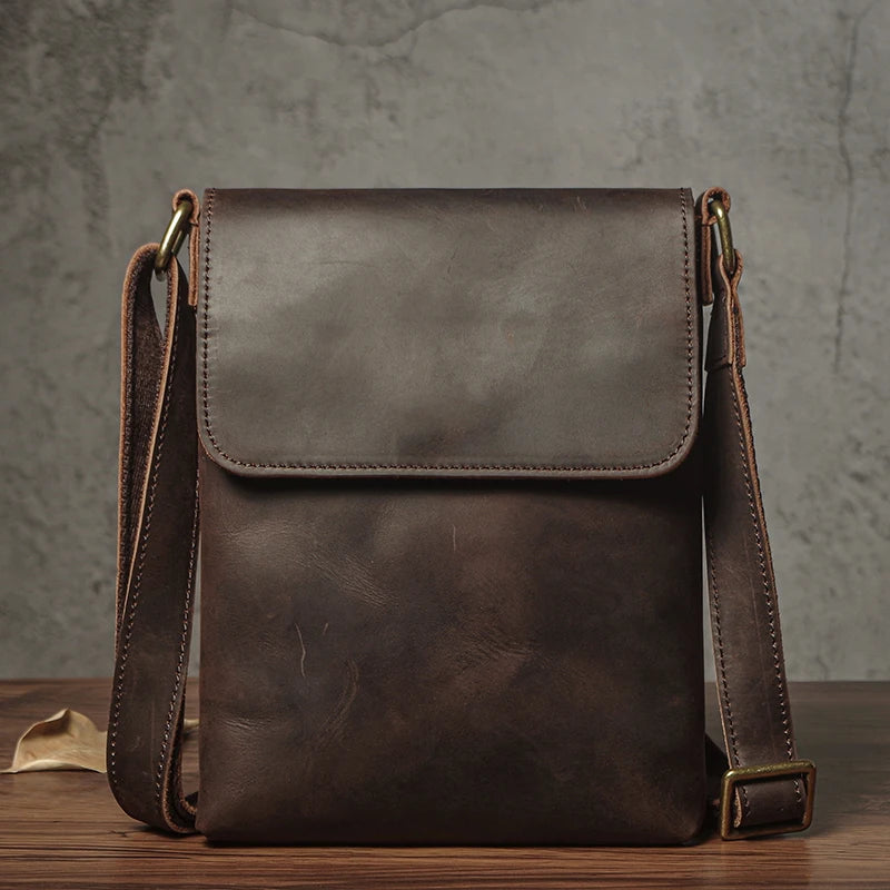 NUKA Men's Genuine Leather Shoulder Bag High Quality Crazy Horse Crossbody Bag Simple Lightweight Sling Bag Small Messenger Bags