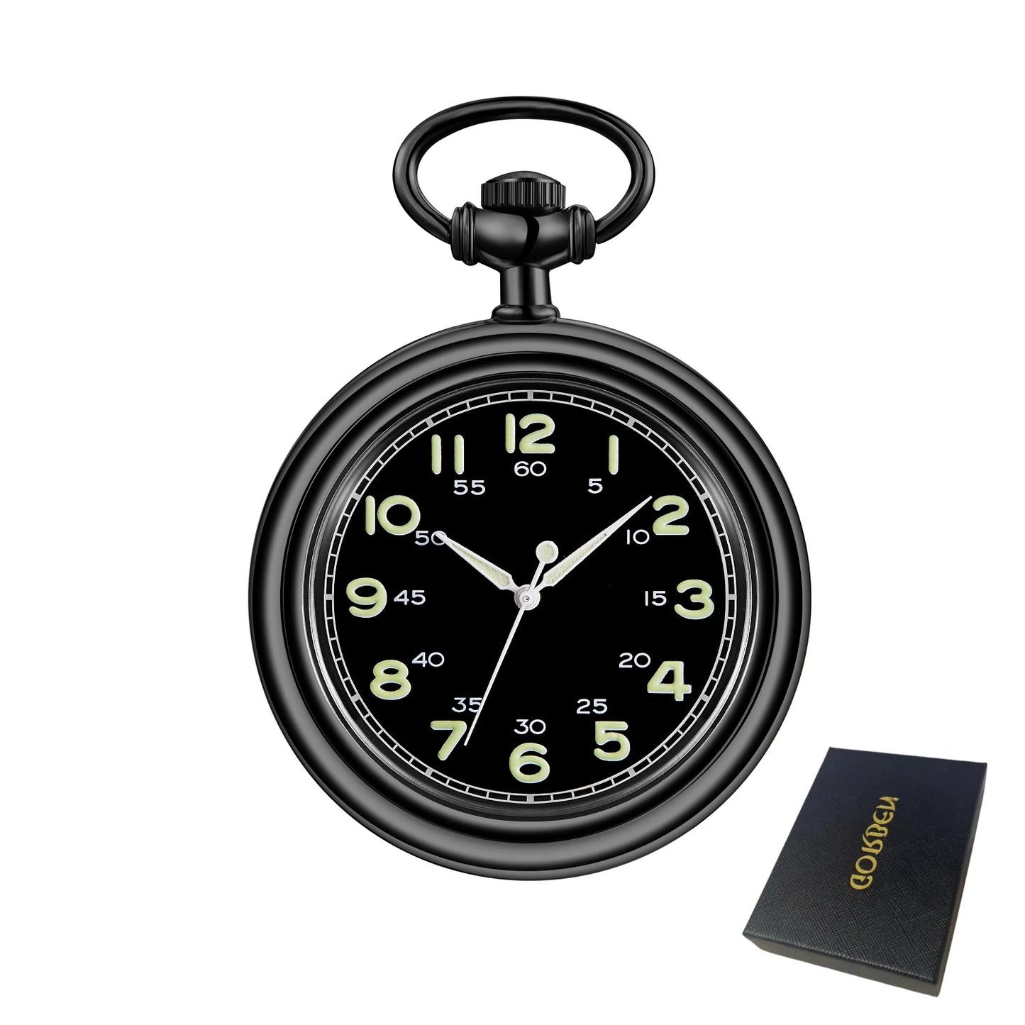 Noctilucent Fluorescent Open Face Arabic Numerals Mechanical Pocket Watch Chain Luminous Pendant Jewelry Clock Gifts Men Women