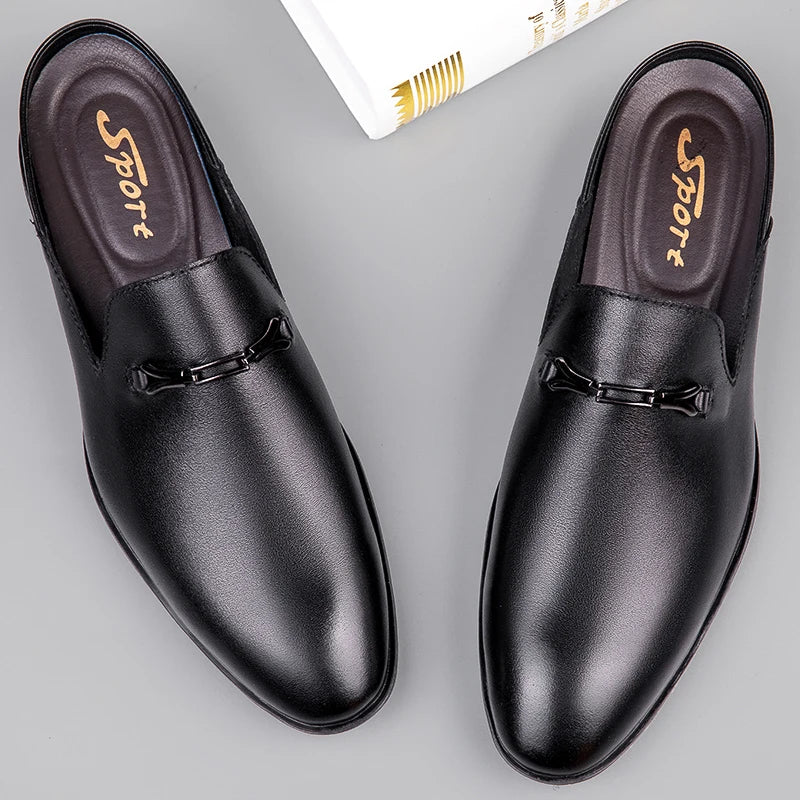 Luxury Brand Half Drag Casual Sandals Shoes Men Slippers Genuine Leather Loafers Lazy Penny Shoes High Quality Slip on Mens Shoe