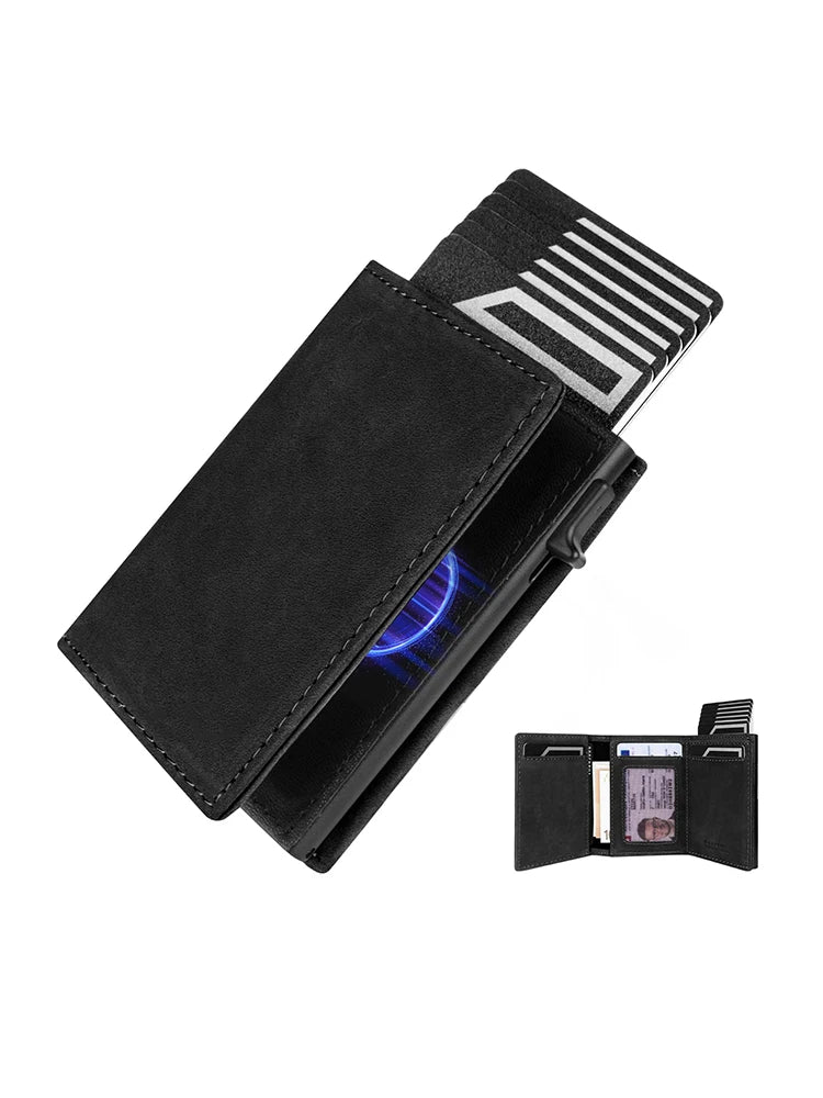 YATBEST Men's Wallet with Zipper Change Bag Credit Card Clip Ultra Thin Magnetic RFID Anti Theft Brush Aluminum Box Card Bag