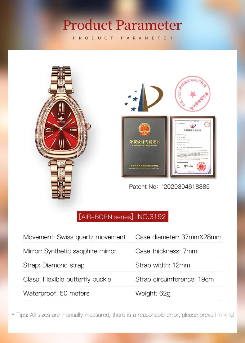 OUPINKE Quartz Wtch for Women Swiss Certification Wristwatch