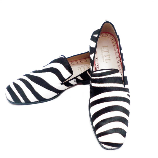 Luxury Brand Black And White Zebra Striped Shoes Men Horsehair Leather Loafers Slip On Dress Shoes Men's Flats Casual Shoes