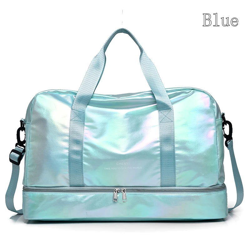 Sports Fitness Crossbody Waterproof Tote Bag Dry Wet Large Capacity Storage Travel Bag Women's Glossy Oxford Sports Fitness Bags