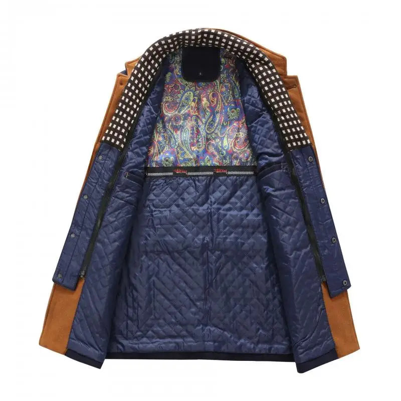 Autumn Winter Mens Wool Coats Smart Casual Thick Warm Woolen Trench Outerwear Men Stand Collar Fashion Detachable Scarf Coats