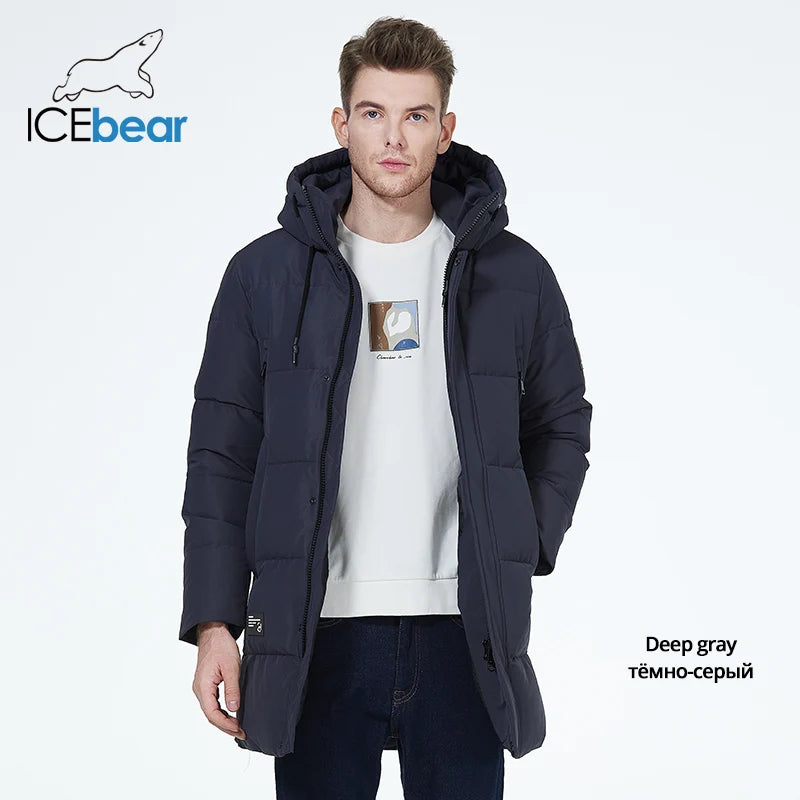 ICEbear 2023 winter  men's clothing thicken warm men's jacket hooded men's mid-length  coat fashionable cotton jacket MWD3061D