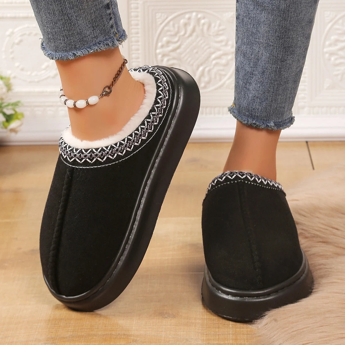 Women's Winter Fur Shoes Male Ankle Boots Platform Slippers Home Warm Fashion Outdoor Basis Thick Wool Wool Short Boots