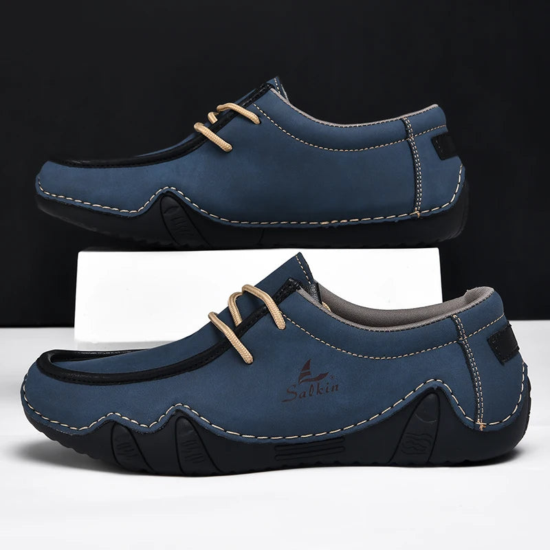 New 2024 Autumn Handmade Leather Casual Men Shoes Design Fashion Sneakers Man Loafers Breathable Low Top Flat Shoes Driving