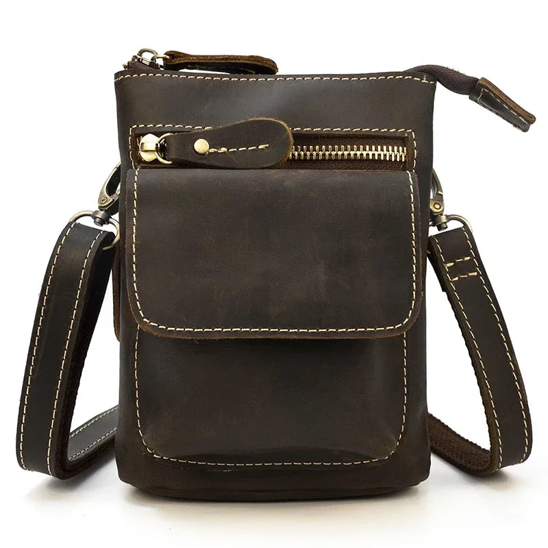 Retro Men's HiP Bum Waist Bags Clip Buckle Belt Waist Packs Zip Small Mini Fanny Pack Genuine Leather Cowhide Man Belt Pouch