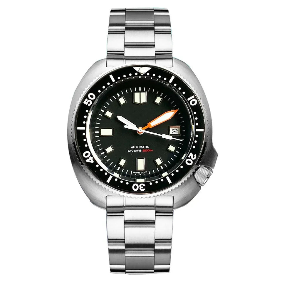 Tandorio 44mm Turtle Series 200m Waterproof Sapphire Crystal Glass NH35A White Date C3 Lume Hands Automatic Men Dive Watch