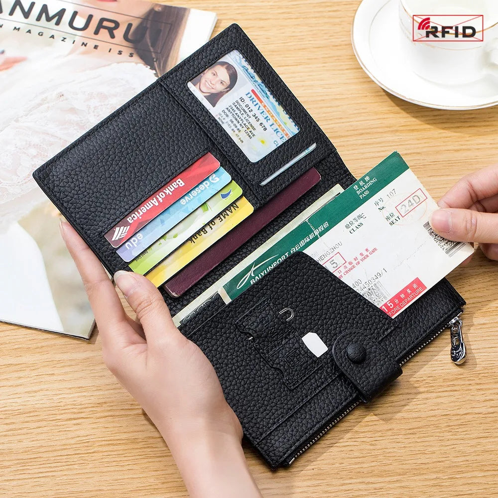 Genuine Leather RFID Travel Passport Cover Case Wallet Bag Card Holder Cowhide Coin Purse Document Cover Flight For Men Women 12