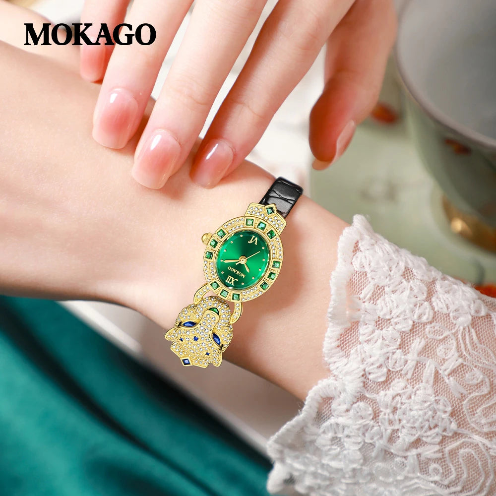 2025 Creative Brand Fashion Quartz Watch for Women Leopard Studded Diamonds Luxury Ladies Wrist Watch Leather Belt Jewelry Watch