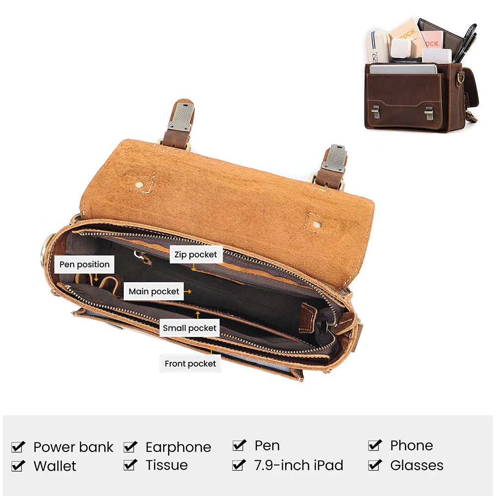 JOYIR Genuine Leather Small Messenger Bag Men Women Satchel Shoulder Crossbody Bag Vintage Purse for Business Work Travel