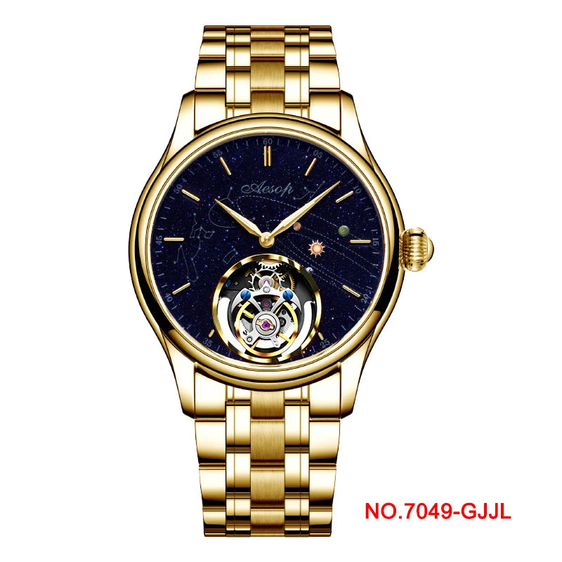 AESOP Flying Tourbillon Skeleton Mechanical Luxury Watches Waterproof Wristwatches Watch Brand For Men Movement Sapphire 2023