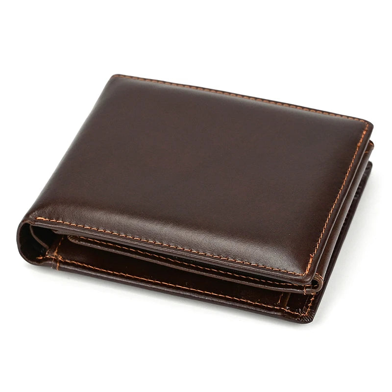 Fashion Men's Short Wallet Genuine Leather Handmade Leather Short Purse For Man Male Cowhide Small Purse For Men Card Holder