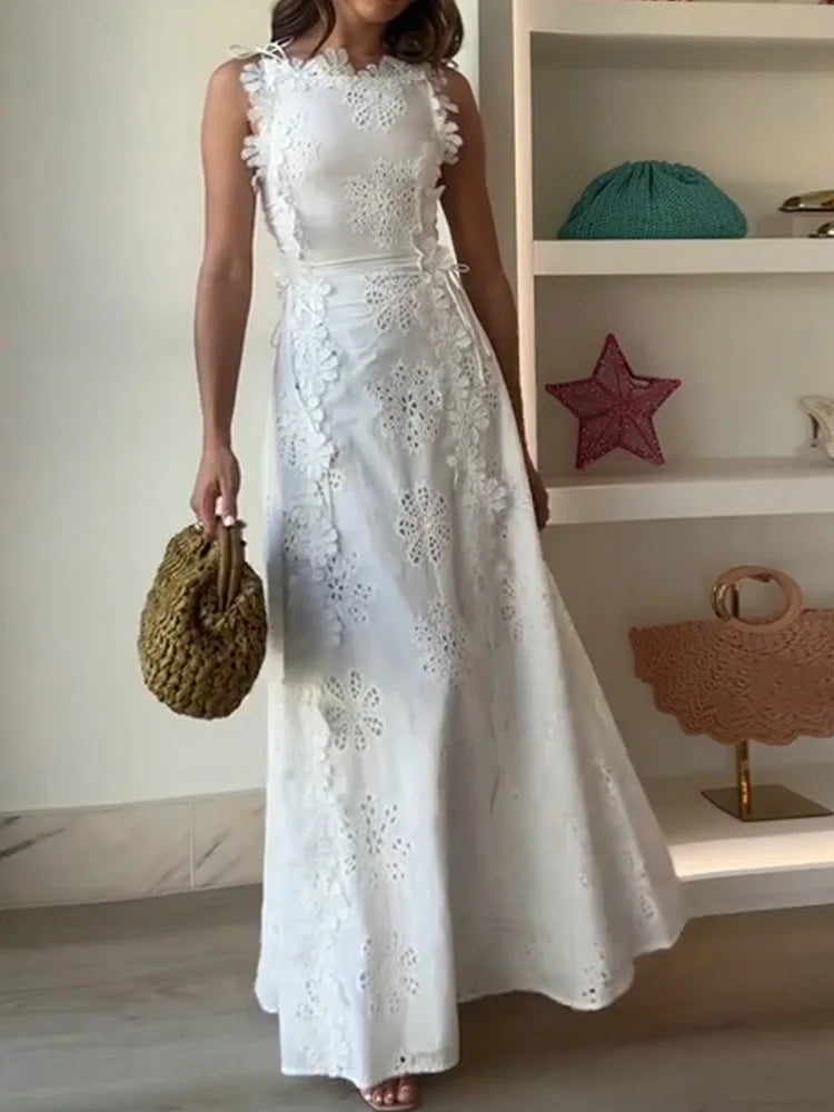 Women Sexy Hollow Out Maxi Dress Diagonal Collar One Shoulder Tassel Solid Patchwork Dress Chic Lady Bodycon Slim Fit Dresses