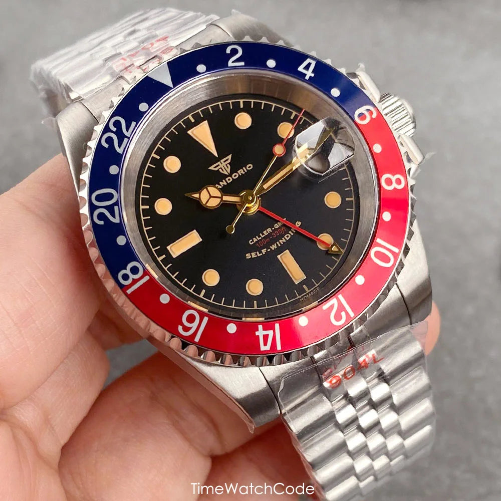 Tandorio Retro NH34A Automatic Watch for Men Diving GMT Movement Vintage Luminous Sapphire 20BAR Waterproof 316L Bracelet 40mm