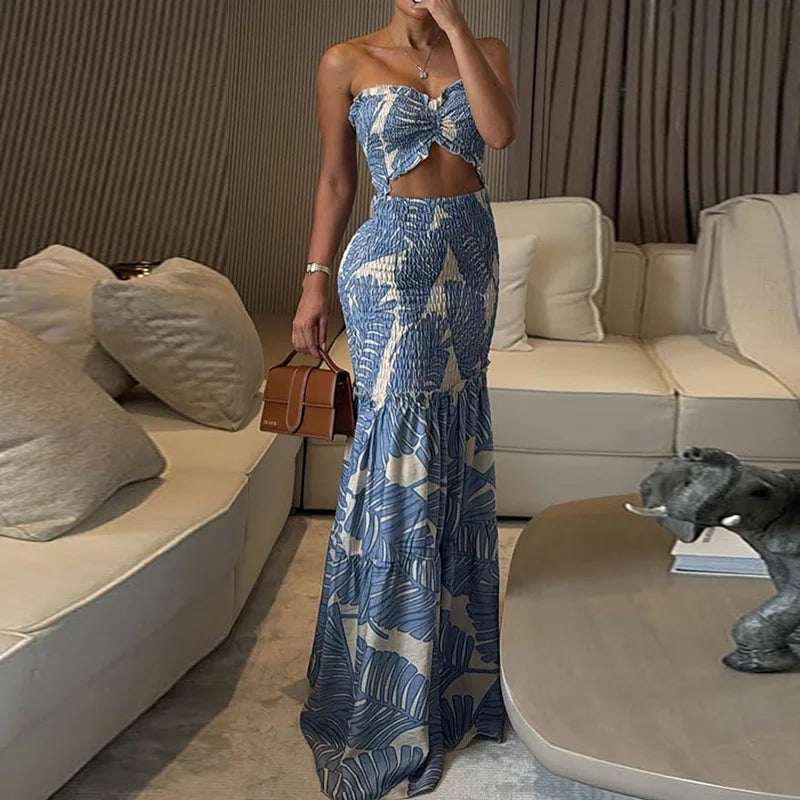 Hollow Out Patchwork Sexy Maxi Dress, Women Summer Fashion Sleeveless Chic Party Dress, 2025 Print Elegant Ladies Dress Vestidos