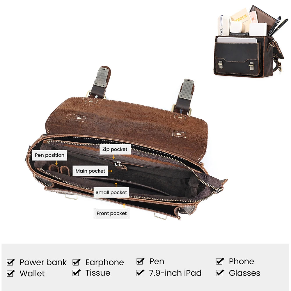 JOYIR Vintage Genuine Leather Shoulder Bag Men Women Work Travel Messenger Satchel Crossbody Bag Fit for 7.9" iPad Handbag
