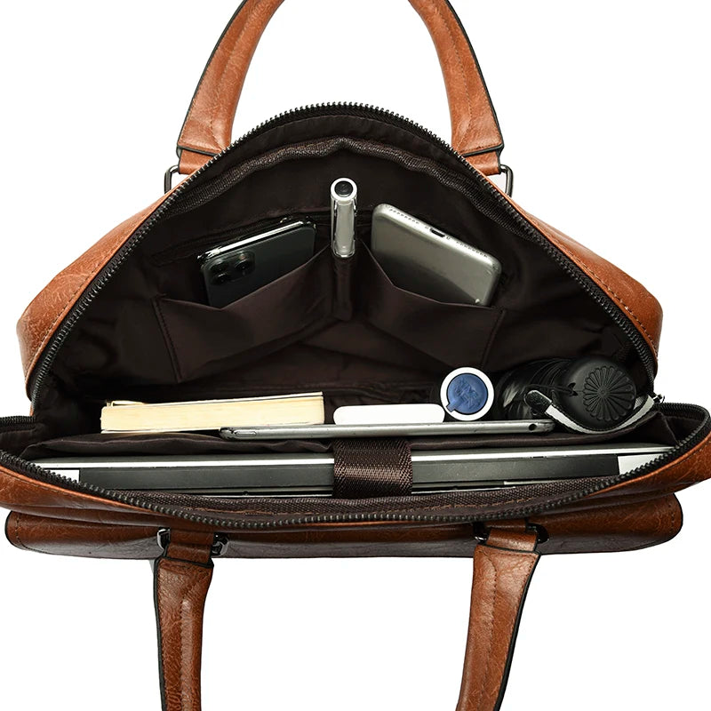 Luxury Brand Men Handbag Leather Man Briefcase for Laptop Messenger Men Leather Shoulder Bag Business Portfolio For A4 Document