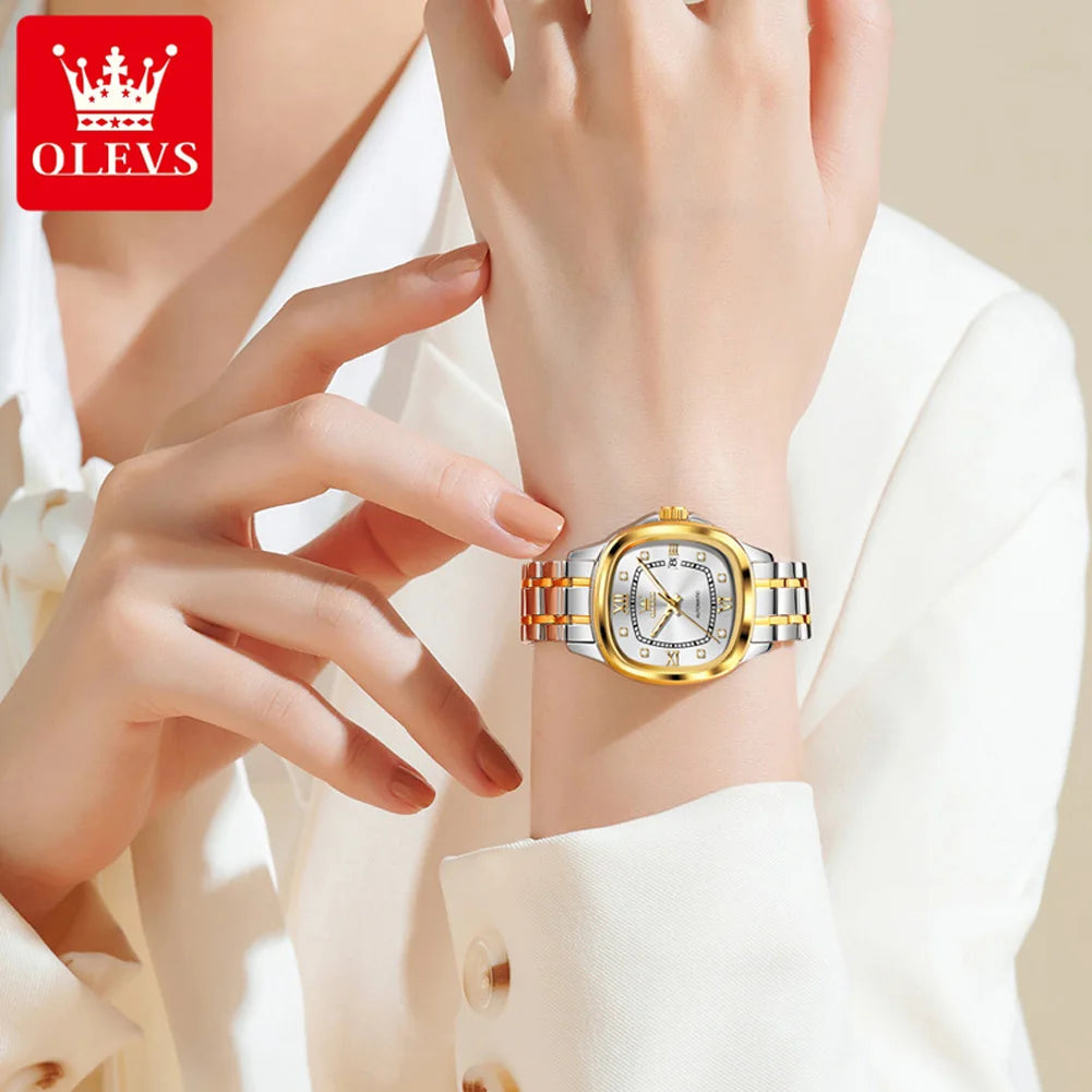 OLEVS 9810 Women Watch Automatic Mechanical Watch Simple Roman Scale Square Diamond Women Watch Waterproof Calendar Dress Watch