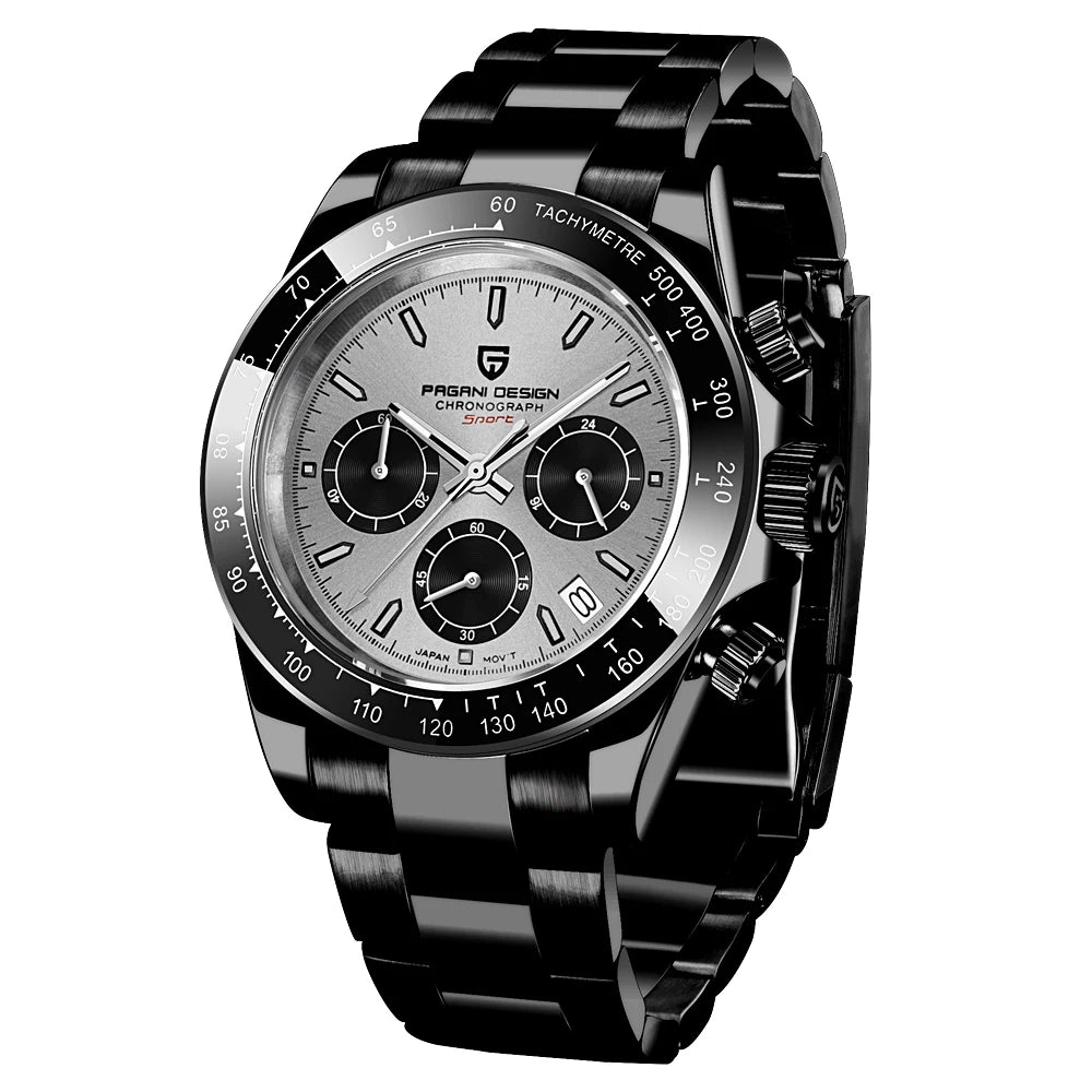 PAGANI DESIGN 2025 New Sport Chronograph Top Brand Luxury Quartz Watch For Men VK63 Automatic date 100M Waterproof Ceramic bezel