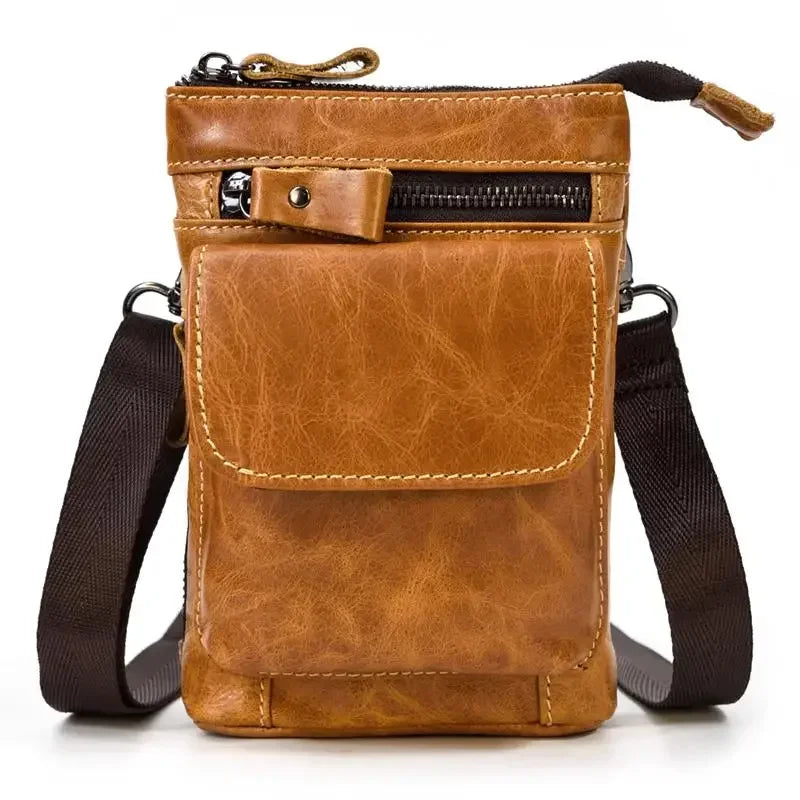 Retro Men's HiP Bum Waist Bags Clip Buckle Belt Waist Packs Zip Small Mini Fanny Pack Genuine Leather Cowhide Man Belt Pouch