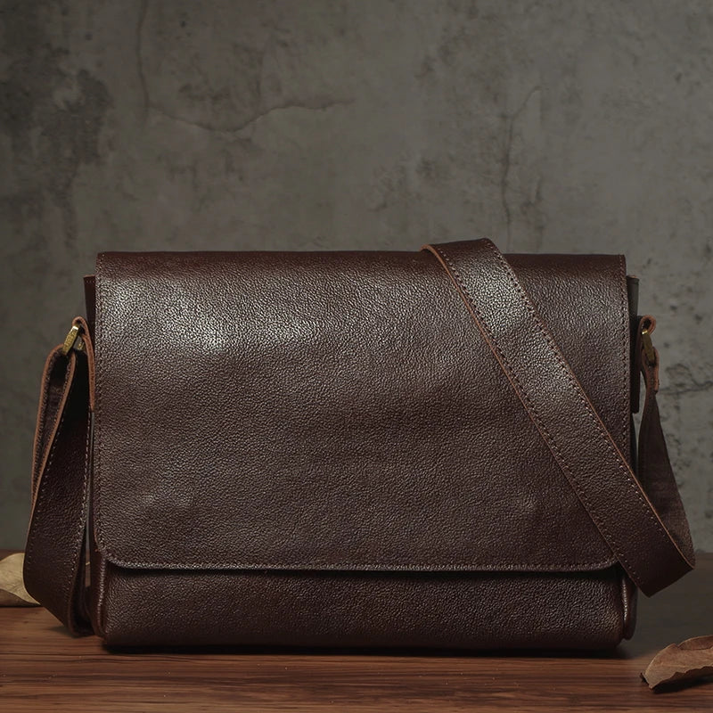 NUKA Men's Genuine Leather Shoulder Bag Retro Original Cowhide Horizontal Crossbody Deluxe Flap Messenger Bags For 11 Inch Ipad