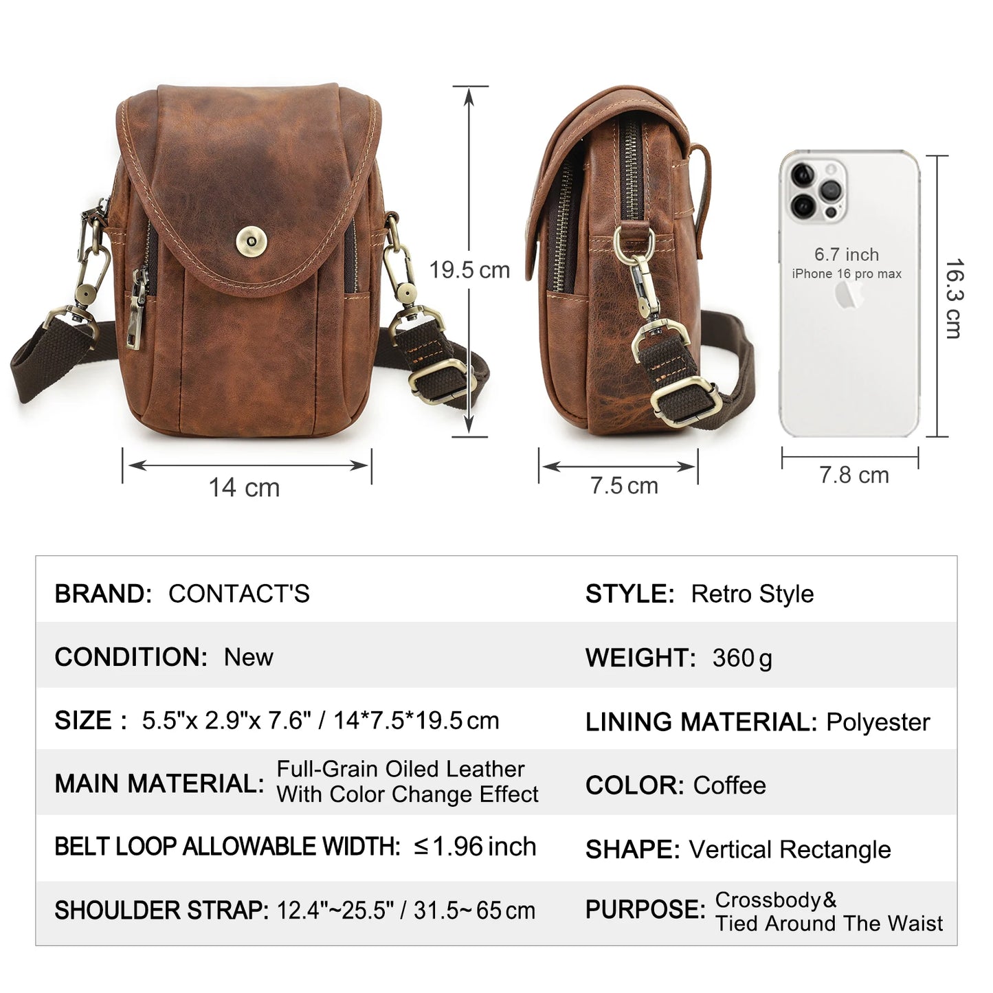 CONTACT'S Genuine Leather Sling Shoulder Bags for Men Waist Bags Belt Fanny Packs Small Messenger Phone Bag Male Travel Bum Bag