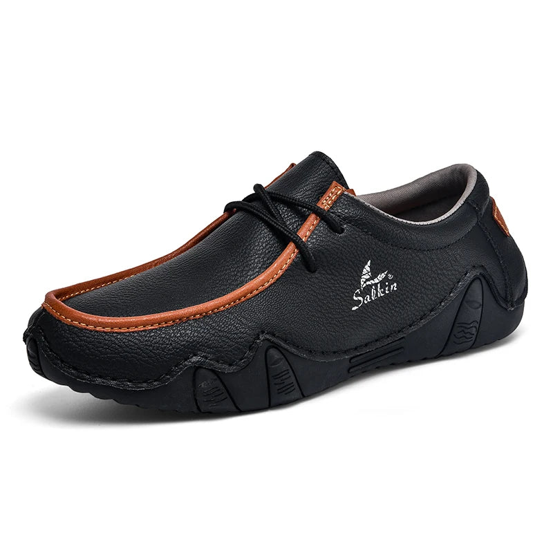 New 2024 Autumn Handmade Leather Casual Men Shoes Design Fashion Sneakers Man Loafers Breathable Low Top Flat Shoes Driving