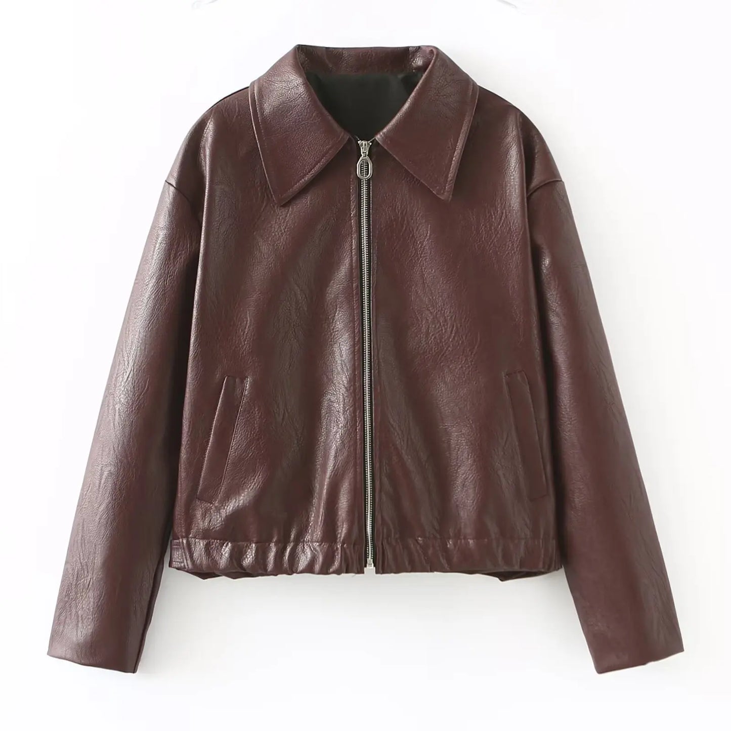 TRAFZA Female Streetwear Style Short Coats Solid Turn-Down Collar Long Sleeves Pockets Zipper Women's Spring Fashion Chic Jacket